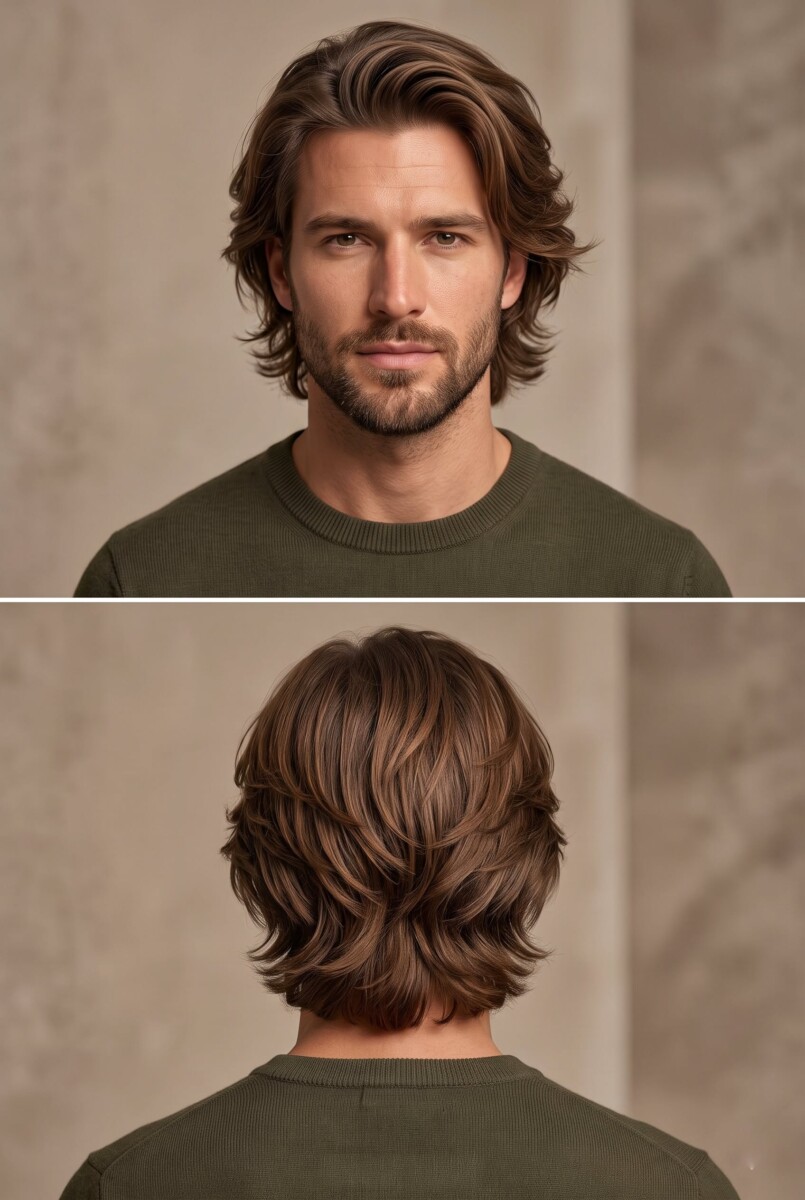 Court mi long coupe de cheveux homme dégradé
